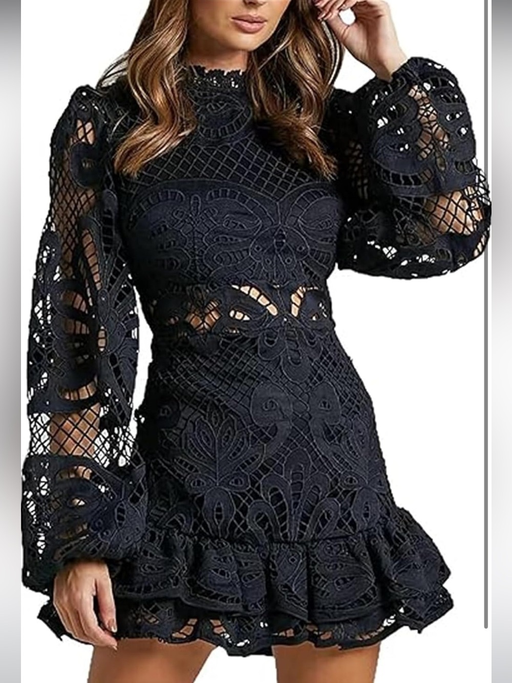 🌟 NEW Black Lace Long-Sleeve Mini Dress BRAND NEW W/O TAGS